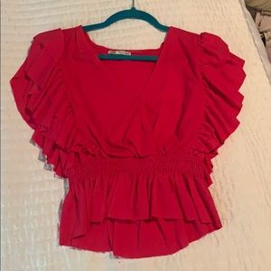 Zara hot pink ruffle top
